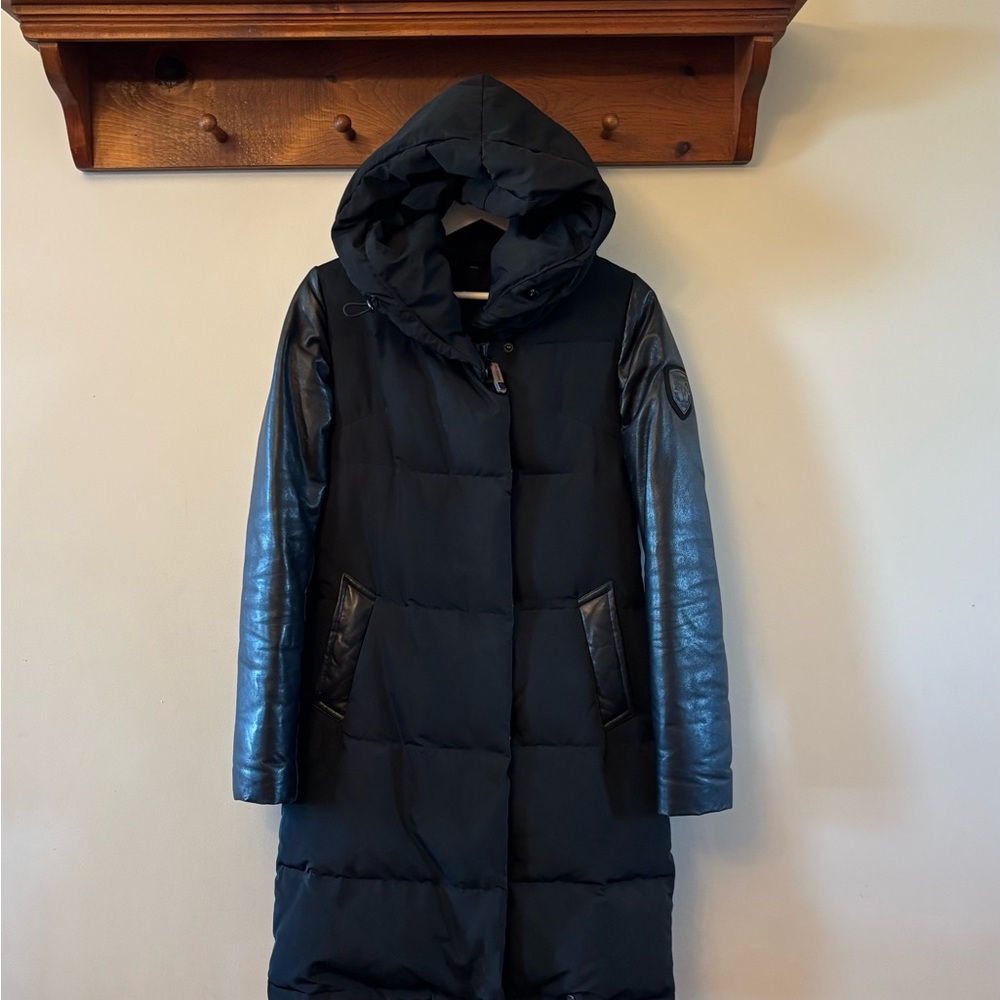 RUDSAK Black Puffer Coat with Leather Sleeves